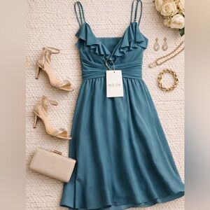 Anthropologie BHLDN by Quillaree Teal Ruffle Dress – Size 8 NWT Romantic Date